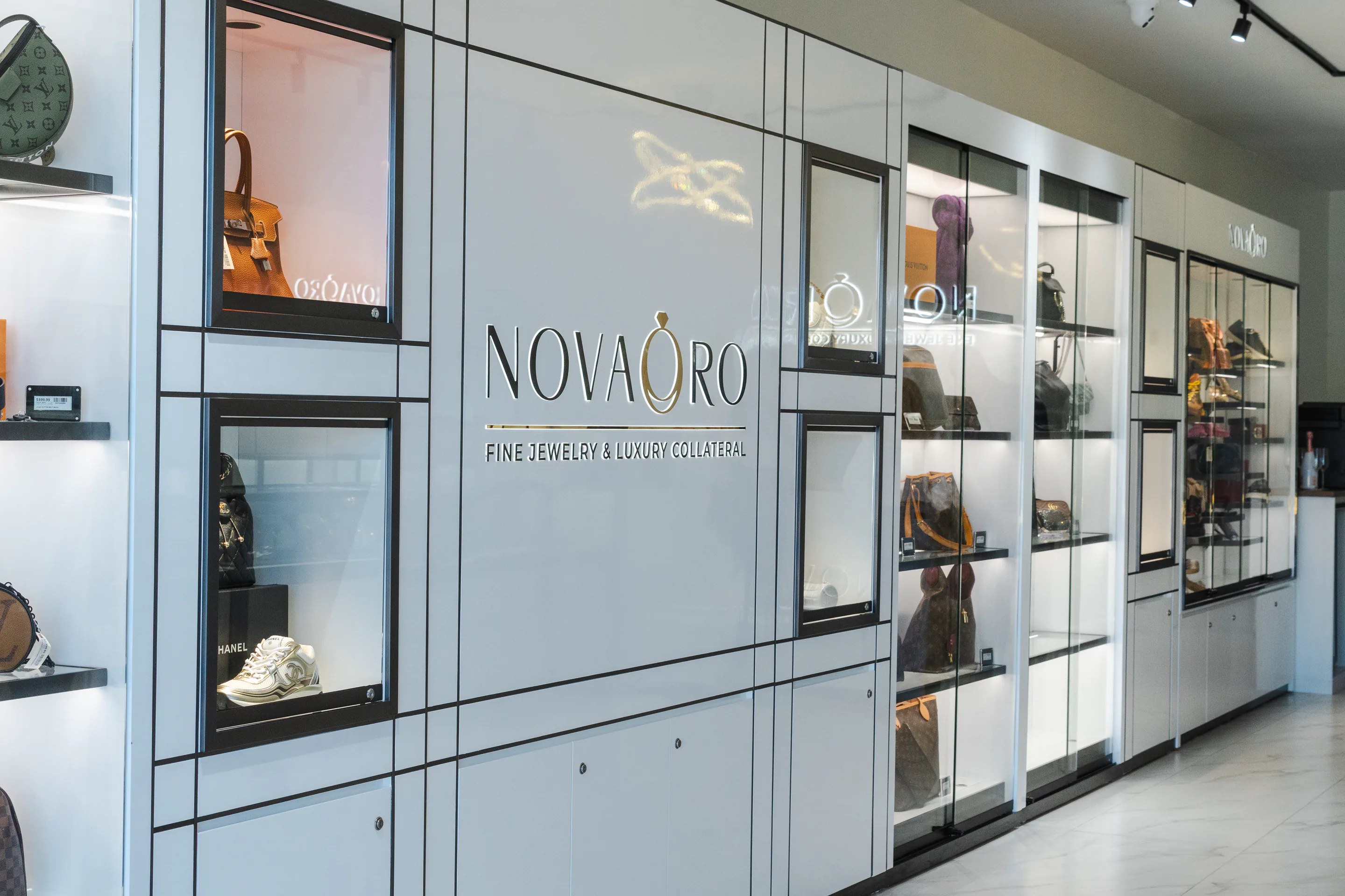 NovaOro boutique interior with designer accessories